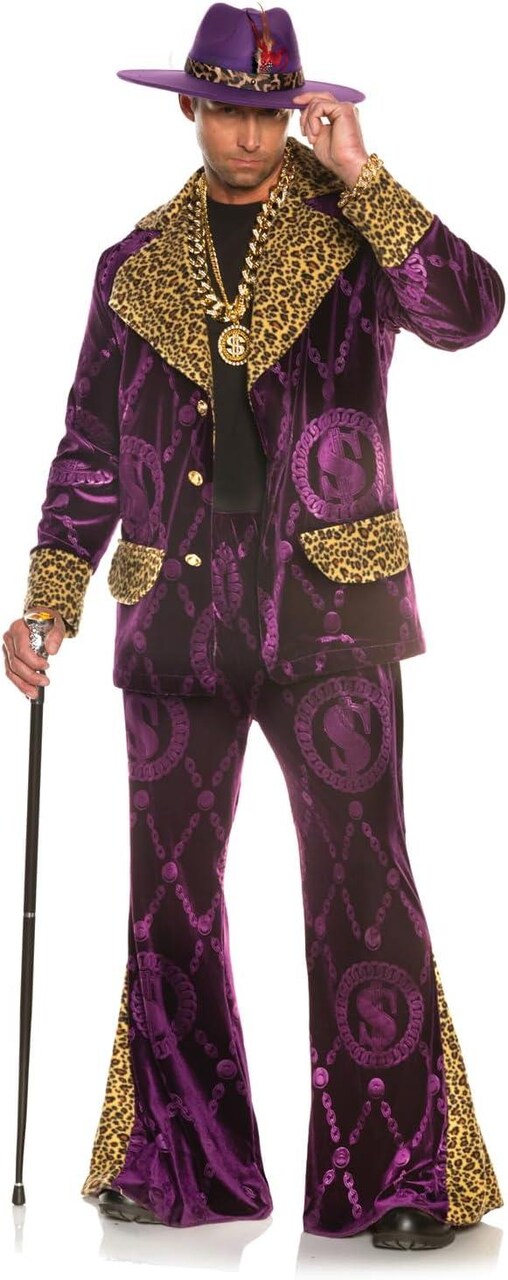 UNDERWRAPS Mens Velvet Pimp Costume Big Playa - 70s Outfits for Men, Halloween Costume, Dress Up, Adult Retro Pimp Set, Couples Costume